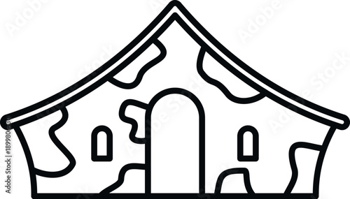 Military tent outline featuring camouflage pattern for shelter and camping