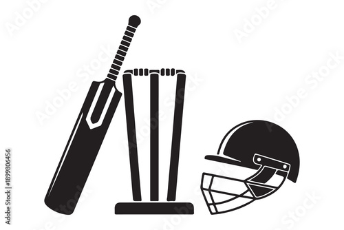 Cricket bat stumps and helmet on white background sports equipment for game isolated vector illustration