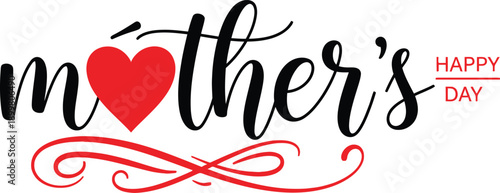 The image showcases a heartfelt mother s day greeting featuring elegant calligraphy a red heart and decorative swirls expressing affection