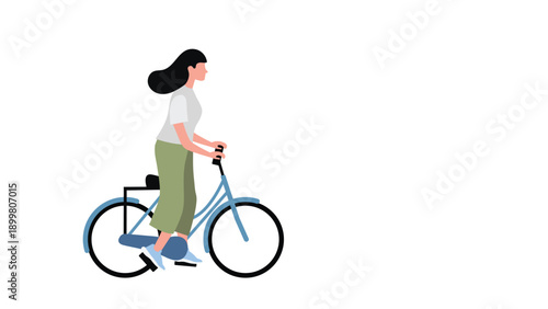 Woman riding a bike woman on a bike flat design graphic abstract character website web banner illustration
