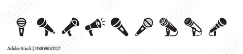 Set of speaker icons including one with sound waves indicating active announcement or shouting for attention