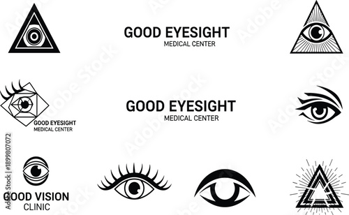 Eye logo collection, eyesight medical clinic symbol, vision care design, abstract eye icons, ophthalmology logo set, modern health branding vector