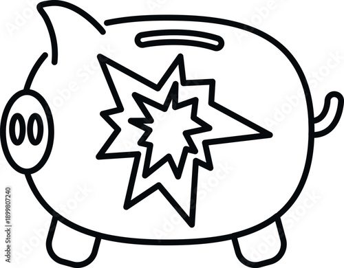 Piggy bank breaking with a star burst shape symbolizing a financial breakdown