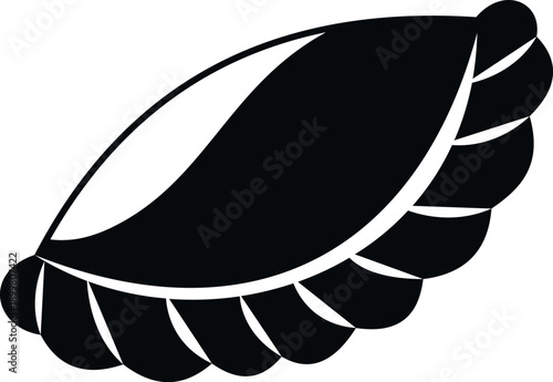 Empanada with a crimped edge and a black and white flat vector design