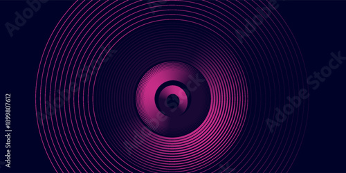 Dark abstract background with glowing circles. Swirl circular lines element. Shiny lines. Futuristic technology concept. Suit for banner, brochure, presentation, corporate, cover, poster, website