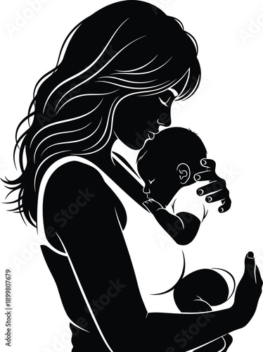 a tender silhouette depicts a mother lovingly cradling her infant child showcasing a beautiful bond of maternal affection and care