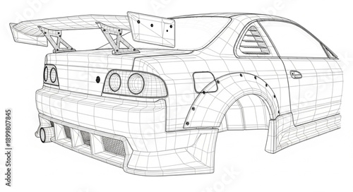 Detailed Sketch of a Modified Sports Car Rear.