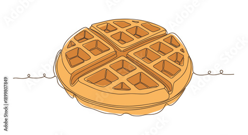 Vector illustration of a crispy golden brown waffle on a waffle iron, for breakfast or food blog mockup, isolated on transparent background, png