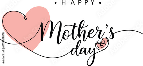 A delicate depiction of mother s day with a soft pink heart and elegant calligraphy conveying heartfelt appreciation and love