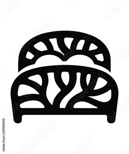 Decorative Bed Headboard Silhouette Furniture Vector Icon.