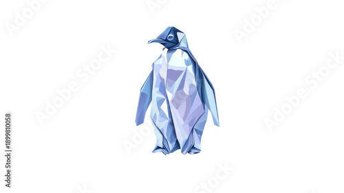 Geometric Penguin Illustration with Blue Tones, Contemporary Art Design, Digital Artwork of a Stylized Bird, Isolated on a Transparent Background for Creative Projects