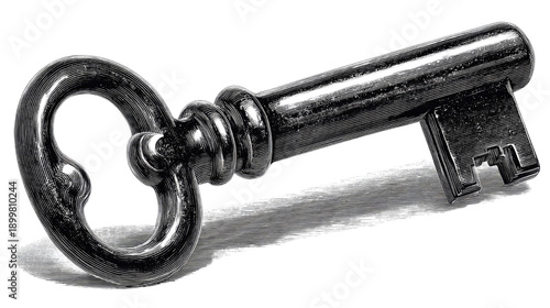 Vintage Key Illustration with Intricate Design for Unlocking Doors, Symbolizing Security, Mystery, and Access to Hidden Treasures
