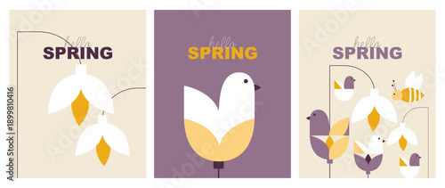 Hello Spring card set. Modern design.