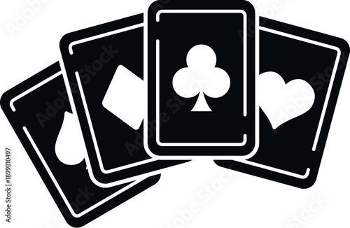 Playing cards showing a club, diamond, heart, and spade suit symbols