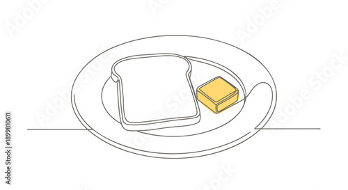 Vector illustration of toast with butter on a plate, line art style, for food marketing or recipe use, Isolated on transparent background, png