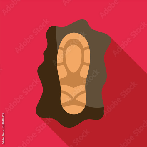 Footprint from a boot sole impressed in mud creating a trail