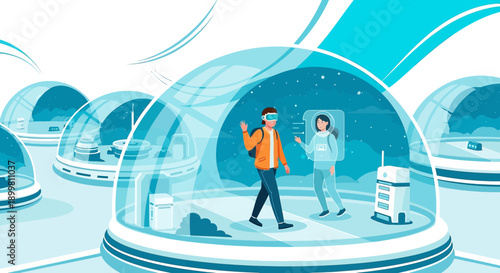 Immersive Future: People Exploring a Futuristic Dome City with Virtual Reality Interactions