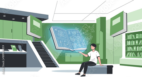 Immersive Learning Experience with Interactive Holographic Textbook in Modern Library