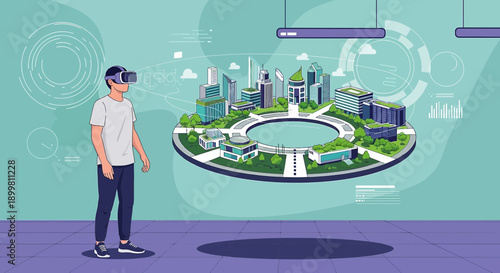 Immersive virtual reality experience showcasing a future city development project visualization
