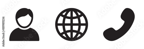 Collection of user identity globe and telephone handset icons representing global connectivity and support options