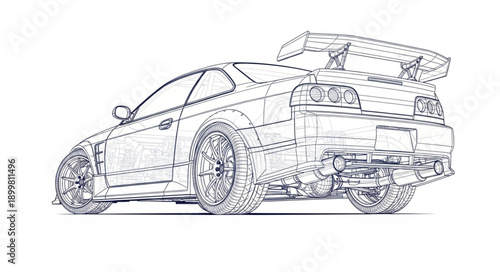 Detailed Sports Car Outline Drawing.