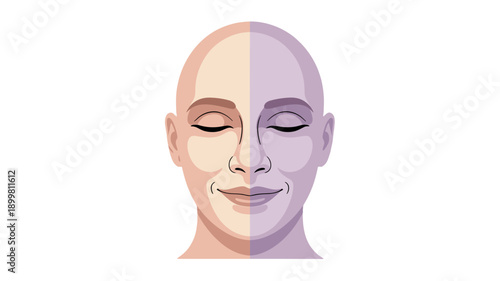 A split face illustration representing the different states of mind.