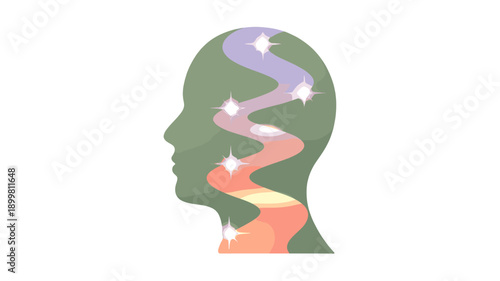 An abstract representation of the mind, depicted as a colorful path within a silhouette of a head.