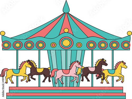 Carousel ride, amusement park, merry go round, fairground attraction, carnival fun, children entertainment, horse ride, festival game, vintage, playground