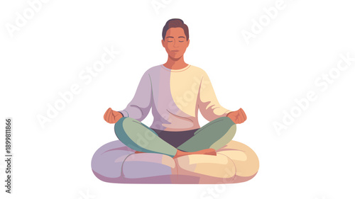 A person meditating calmly in a serene environment.