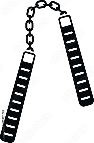 Nunchaku weapon for martial arts practice and self defense training in simple black silhouette
