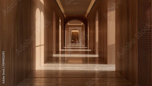 Modern Hallway With Wooden Accents and Soft Lighting in a Contemporary Building