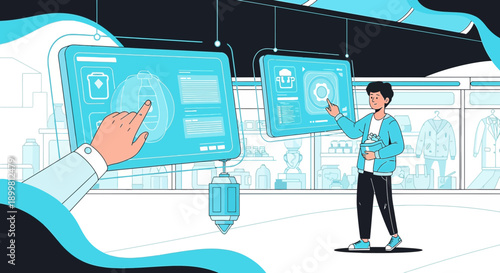Interactive shopping experience with digital interfaces in a retail environment showcasing modern