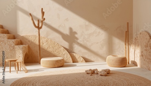 Natural Decor in Minimal Space With Seating and Plants in a Modern Interior S...