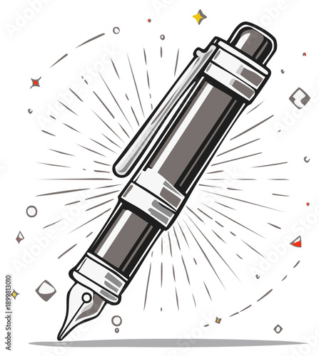 Classic Fountain Pen Illustration with Retro Design Elements