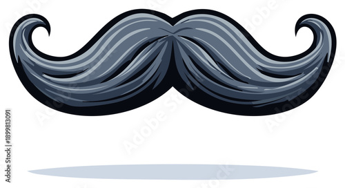 Stylized Gray Mustache Icon Detailed Illustration Curled Ends Funny Facial Hair Symbol Masculine Grooming