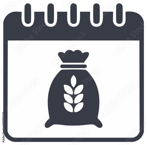 Calendar Page With Wheat Bag Icon Representing Harvest Date Or Agricultural Planning