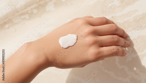 Hand With Cream on Skin Showing Skincare Routine at Home During Day