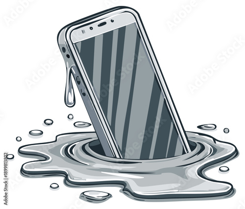 Smartphone melting into a puddle