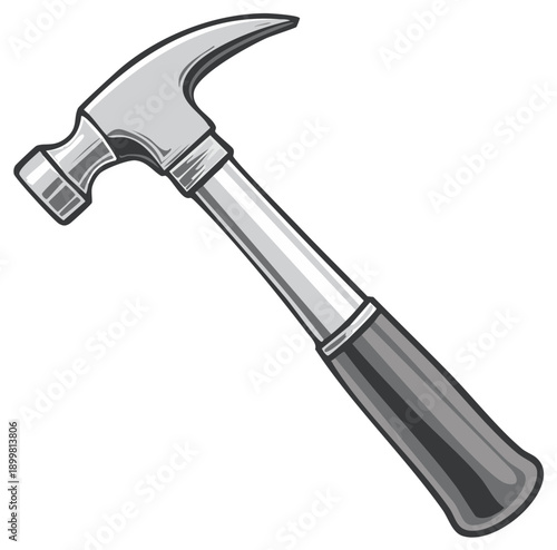 Illustrated depiction of a traditional hammer against a white backdrop.