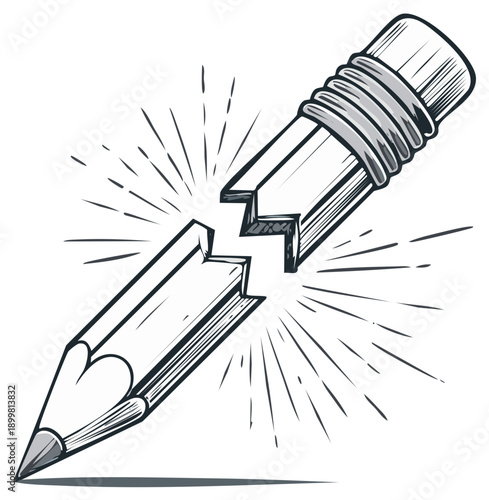 Broken Pencil with Radiating Lines Symbolizing Creative Block or Frustration