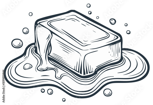 Hand Drawn Bar Soap Sketch, Soap Suds, Bubble Bath Illustration, Cleansing Concept