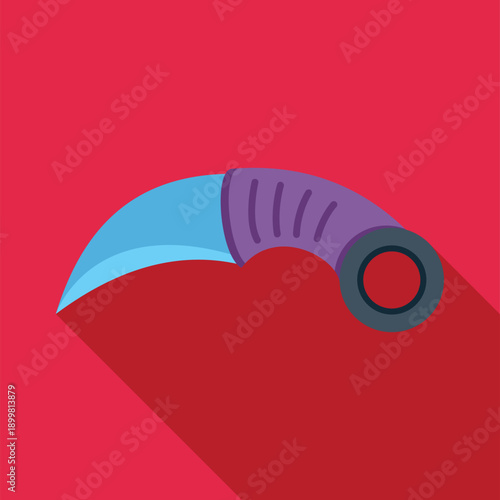 Karambit knife weapon presented in a flat design style against a red background