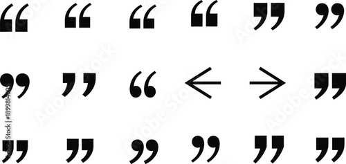 Black quotation marks collection featuring various speech bubble icons comma signs and directional arrows for typography and text layout designs