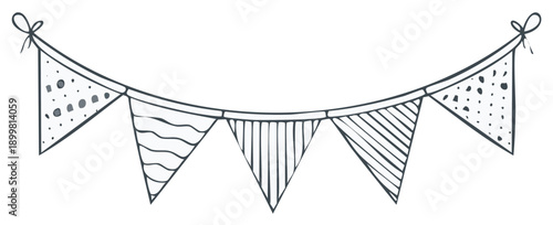 Hand-Drawn Bunting with Patterns, Pennant Banner Illustration for Festive Events and Celebrations