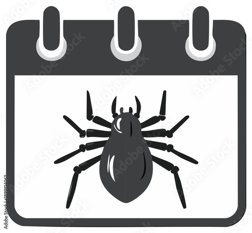 Calendar page with spider icon symbolizing pest control dates or seasonal pests