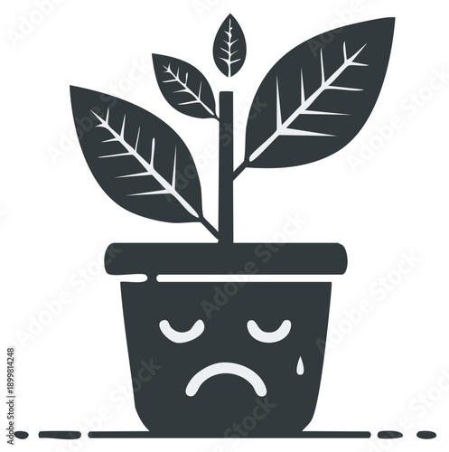 Sad Houseplant in Pot Needs Help Care and Attention Symbolic Icon Graphic