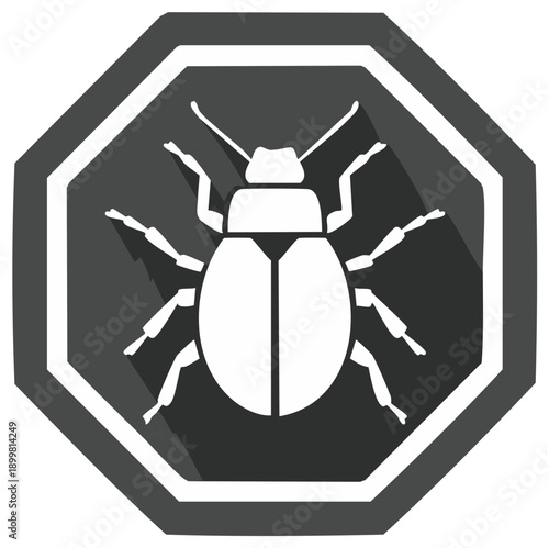Insect pest control warning symbol octagon shape with long shadow vector graphic