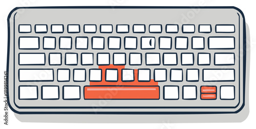 Close up of a modern computer keyboard with brightly colored accent keys and clean lines