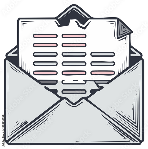 Open envelope with letter, message, and important content is a concept of email, newsletter, or direct mail, communication, document