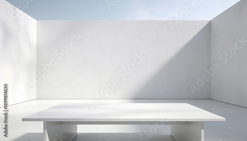 Wallpaper Mural Realistic White Studio Room with Minimalist Tabletop and Soft Natural Sunlight Shadows for Product Mockup Display Torontodigital.ca